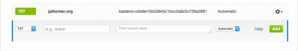 Adding the Loader.io TXT record to my CloudFlare account